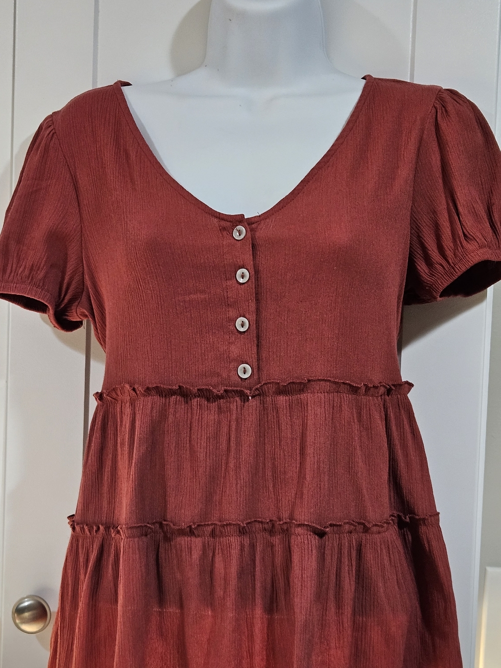 Women's Tiered Short-Sleeve Top in Rust Red